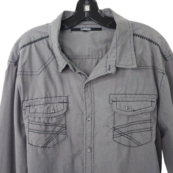 Carbon Slim Fit Button Front Shirt Mens XXL READ Tab Sleeve Snap Pockets Gray - Picture 10 of 16